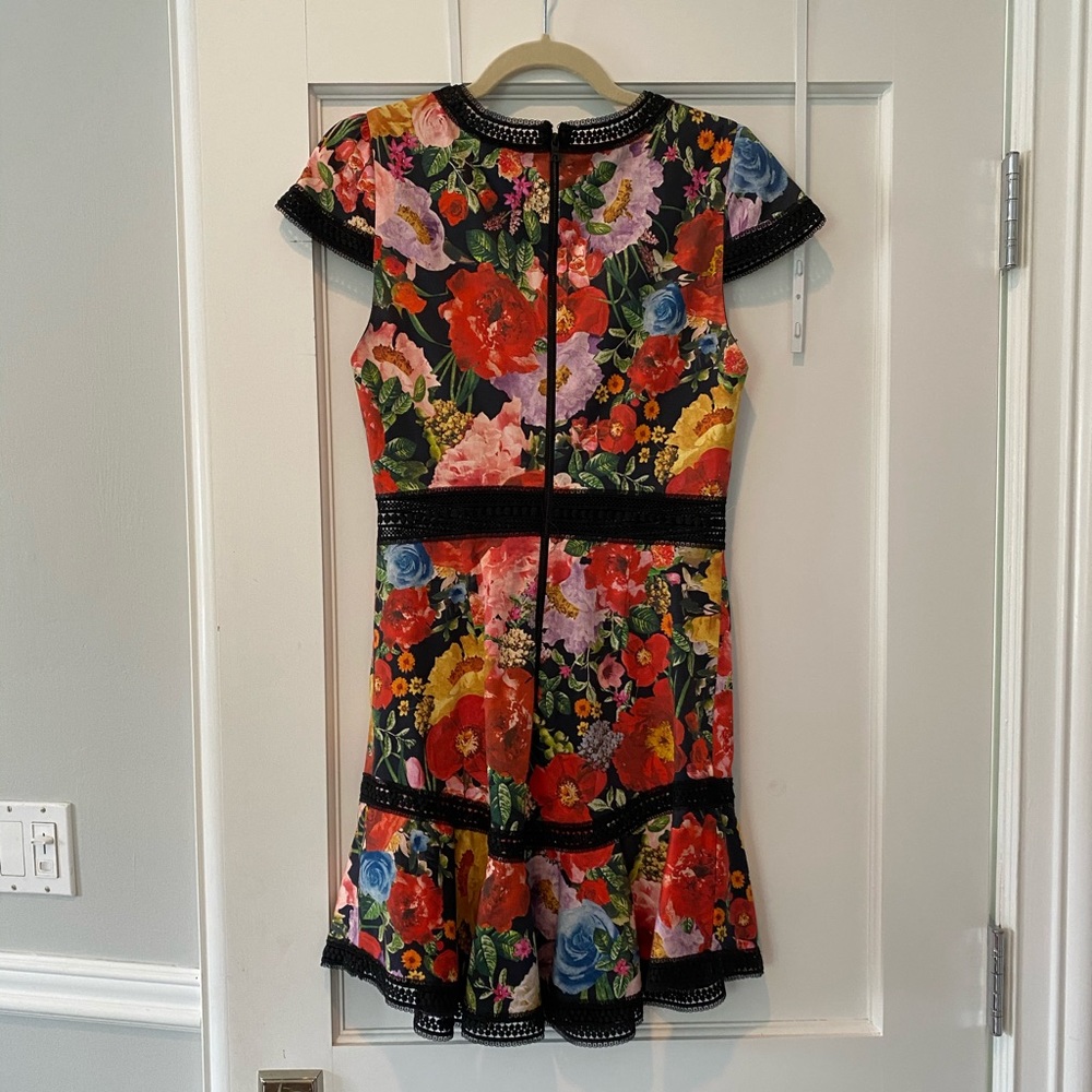 Alice and Olivia Floral and black lace dress